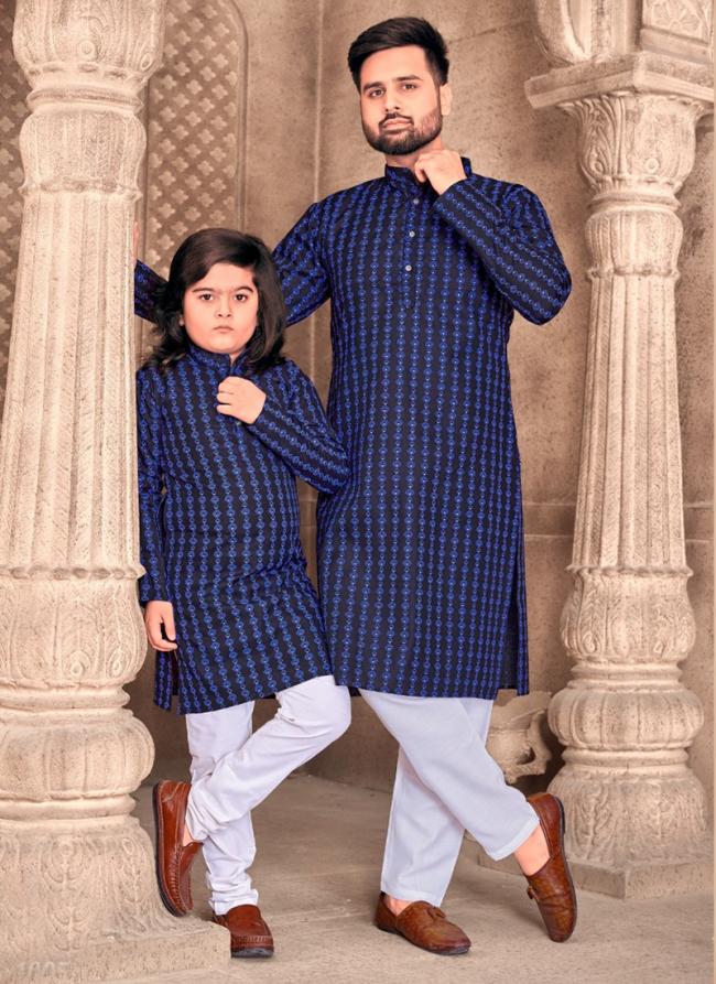 Magic Cotton Blue Casual Wear Printed Readymade Combo Set